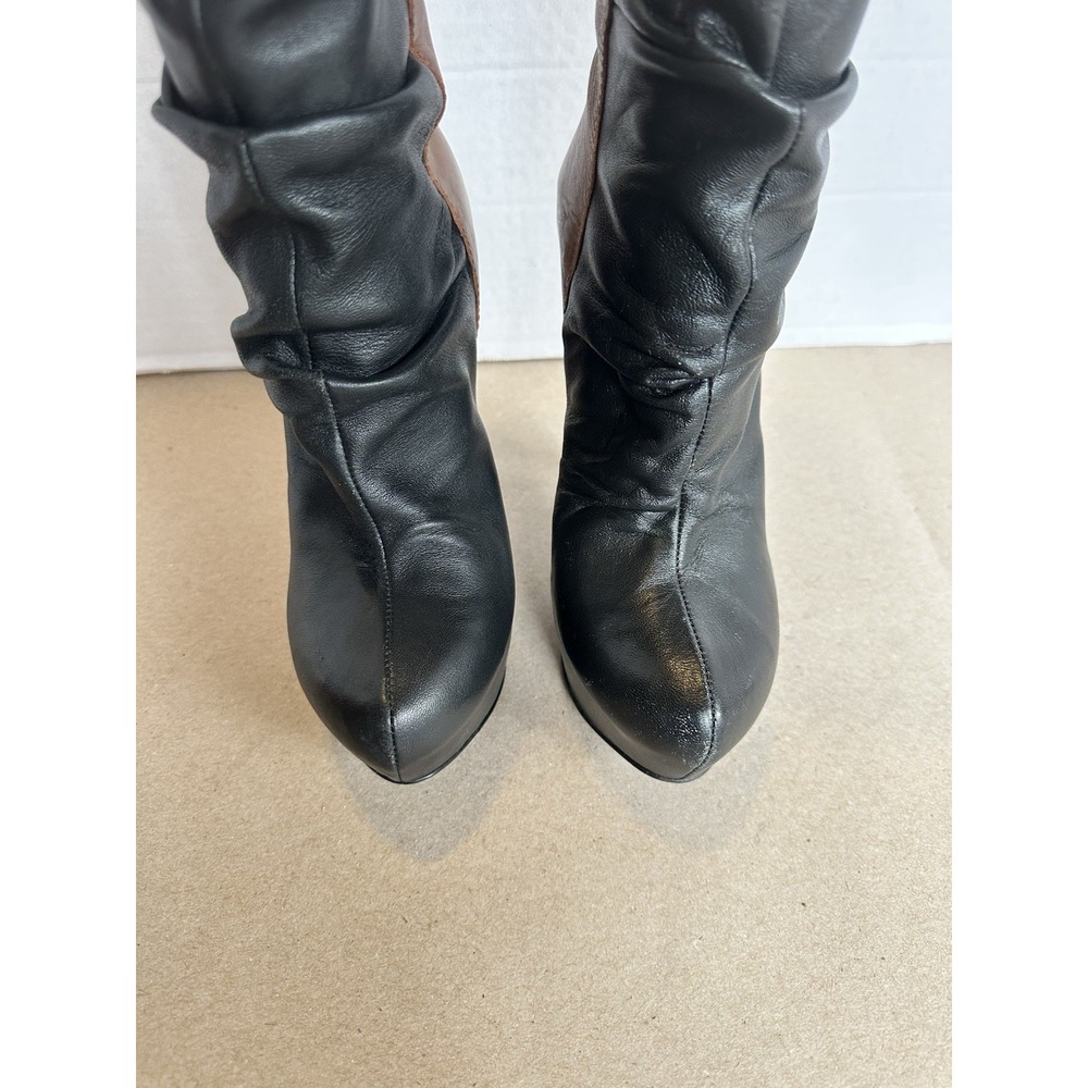 VTG Donald Pliner Jayla Women's Leather Boots Black And Brown Knee High Heel 6.5 - Picture 8 of 8